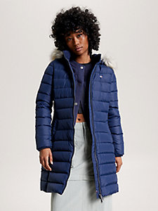 blue essential down fitted coat for women tommy jeans