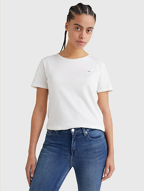 белый футболка из органического хлопка для женщины - tommy jeans