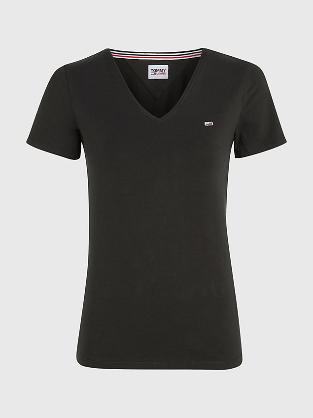 black organic cotton skinny fit v-neck t-shirt for women tommy jeans