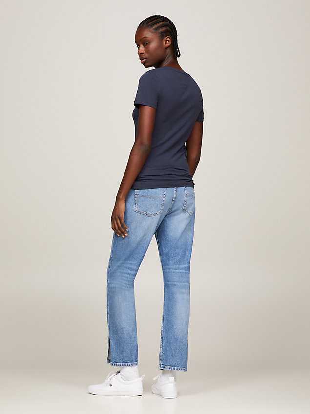 blue skinny fit stretchkatoenen t-shirt met v-hals voor dames - tommy jeans