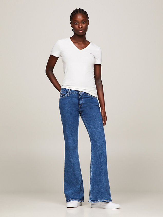 white skinny fit stretchkatoenen t-shirt met v-hals voor dames - tommy jeans