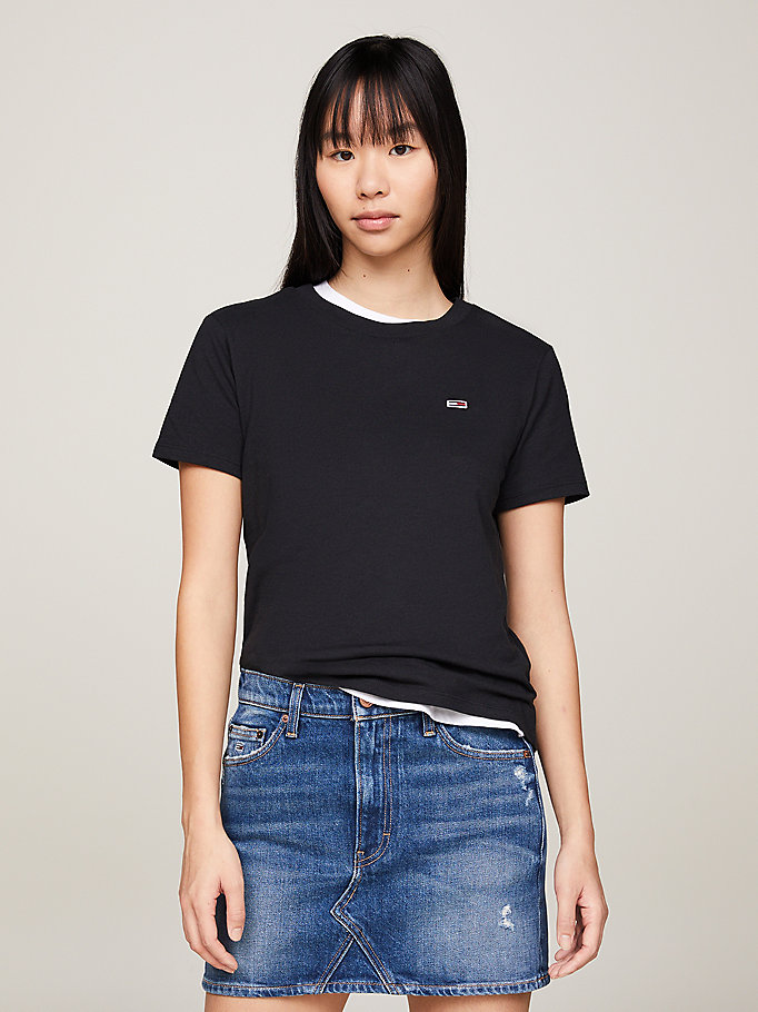 black organic cotton crew neck t-shirt for women tommy jeans