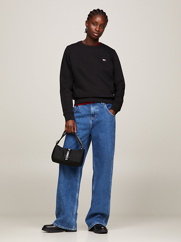 black organic cotton regular fit fleece sweatshirt for women tommy jeans