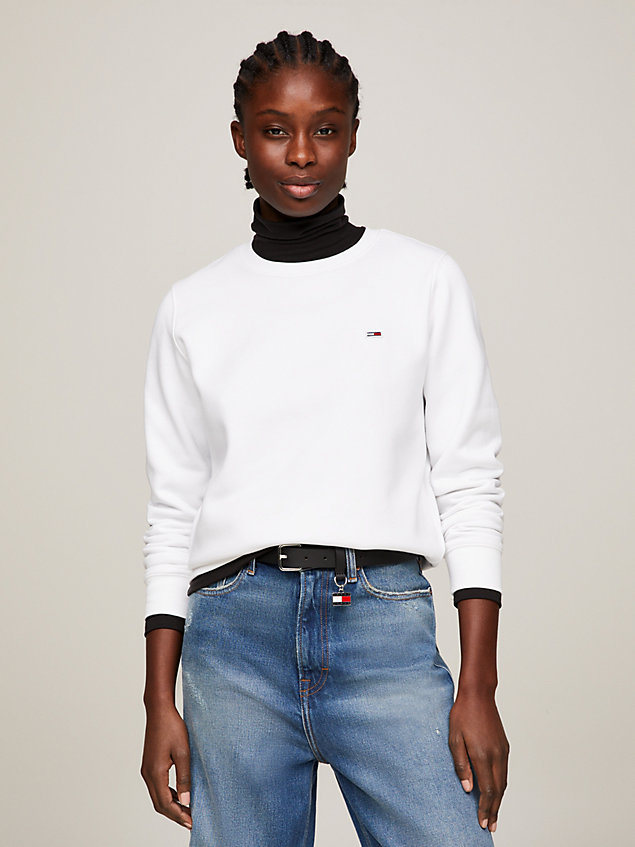 white fleece-sweatshirt aus bio-baumwolle für damen - tommy jeans