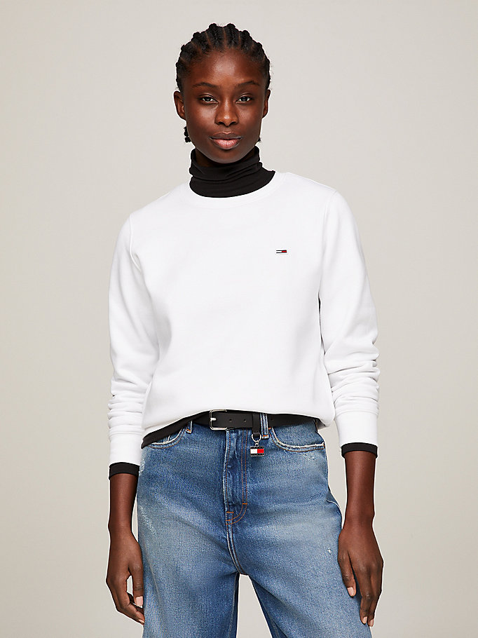 white organic cotton regular fit fleece sweatshirt for women tommy jeans