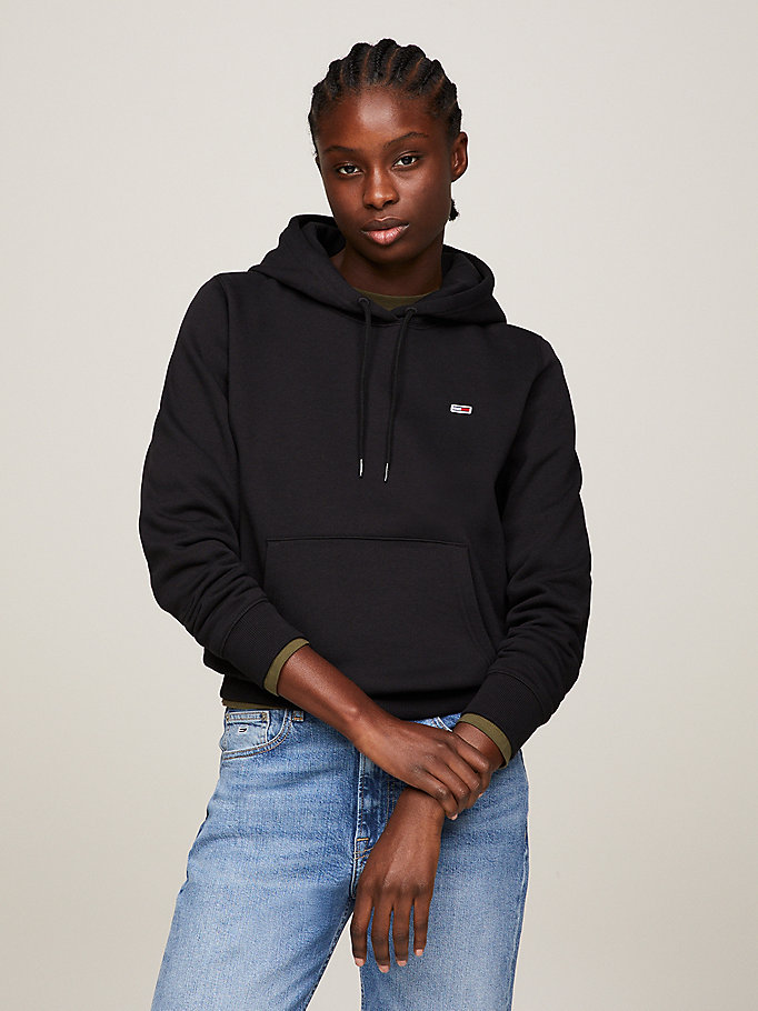 black organic cotton regular fit hoody for women tommy jeans