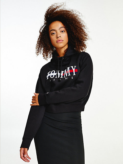 black cropped logo hoody for women tommy jeans