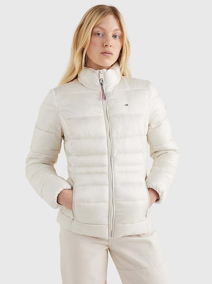 beige down quilted jacket for women tommy jeans