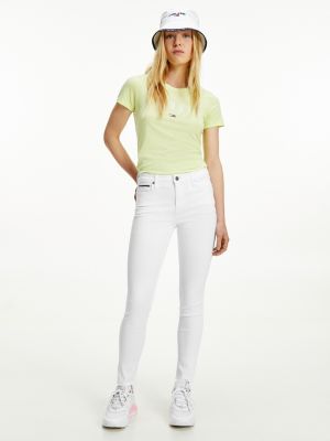 Nora Mid Rise Skinny White Ankle Jeans 