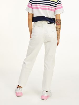 Mom High Rise Tapered White Jeans 