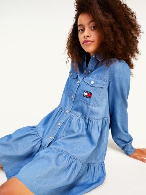 Tommy Badge Gathered Denim Shirt Dress 