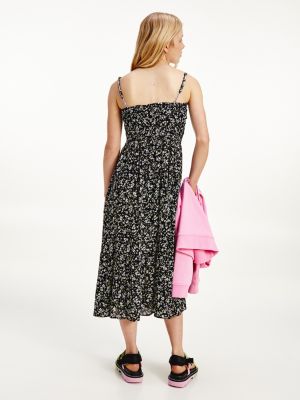 Floral Print Viscose Midi Dress Black Tommy Hilfiger