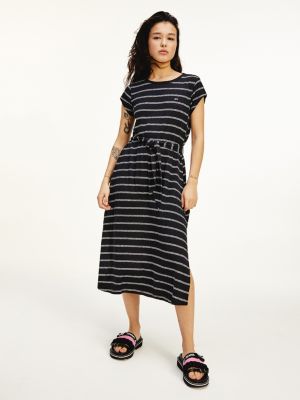 Stripe Belted Midi Dress | BLACK 