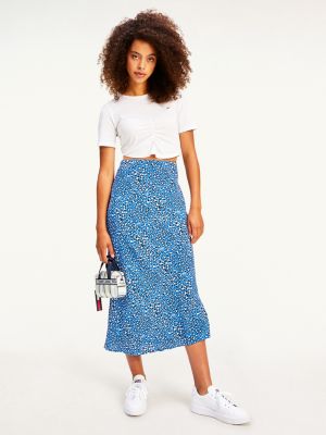 Logo Leopard Print Midi Skirt | BLUE 
