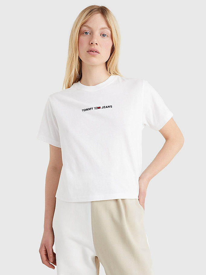 wit t-shirt met geborduurd logo voor dames - tommy jeans