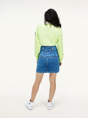 Bow Detail Belt Faded Denim Skirt 