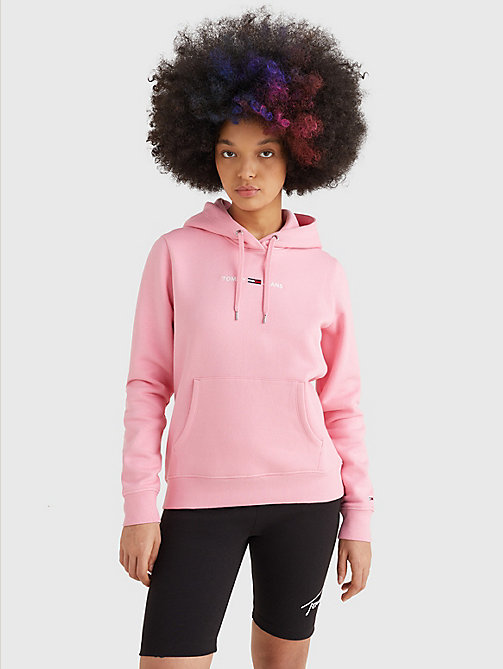 sweat à capuche et logo linéaire rose pour femmes tommy jeans