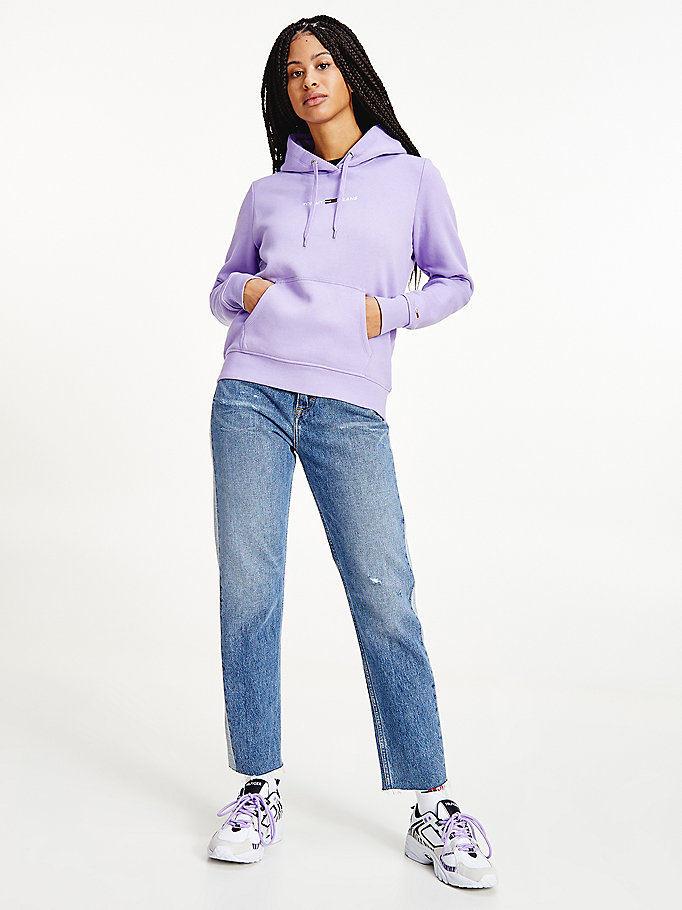 violett hoodie mit linear-logo für women - tommy jeans