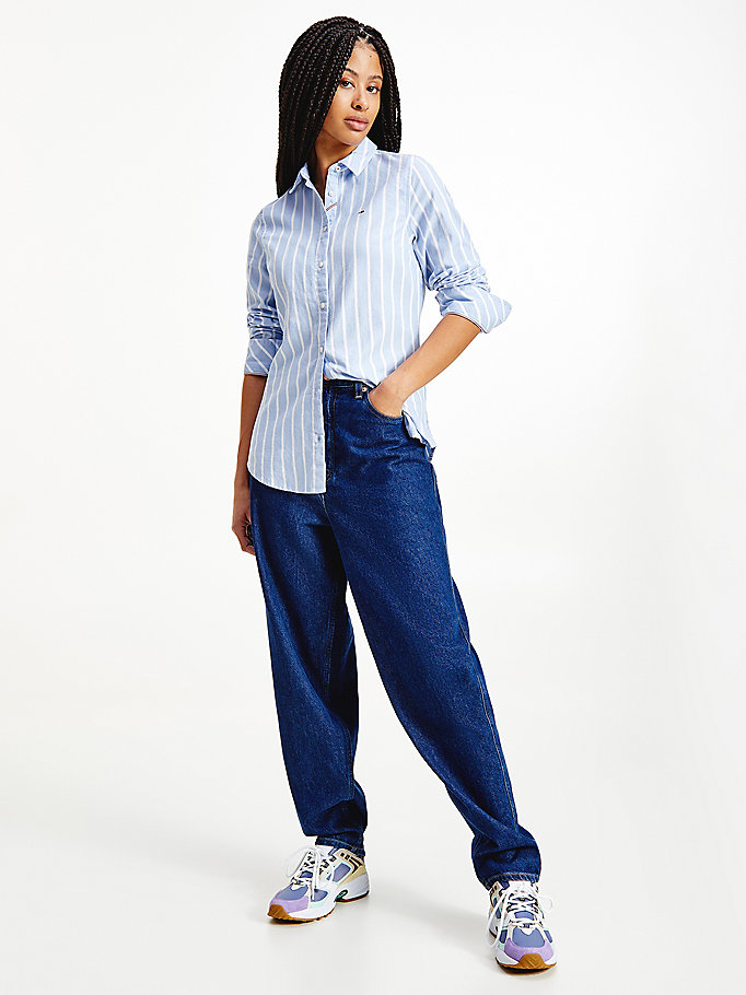 wit essential gestreept slim fit overhemd voor women - tommy jeans