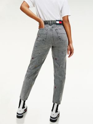 Mom High Rise Tapered Embroidered Jeans 