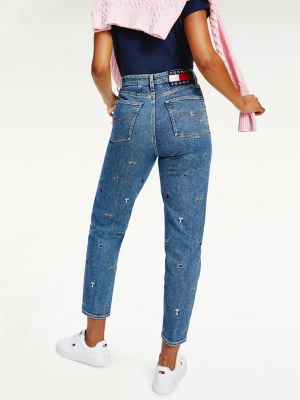 Mom High Rise Tapered Embroidery Jeans 