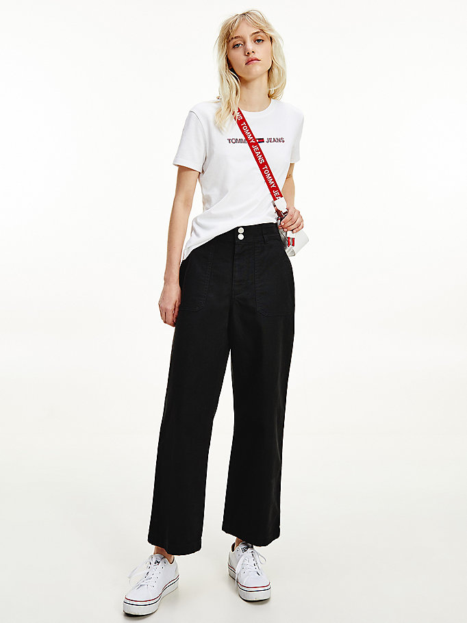 black tommy badge high rise straight trousers for women tommy jeans