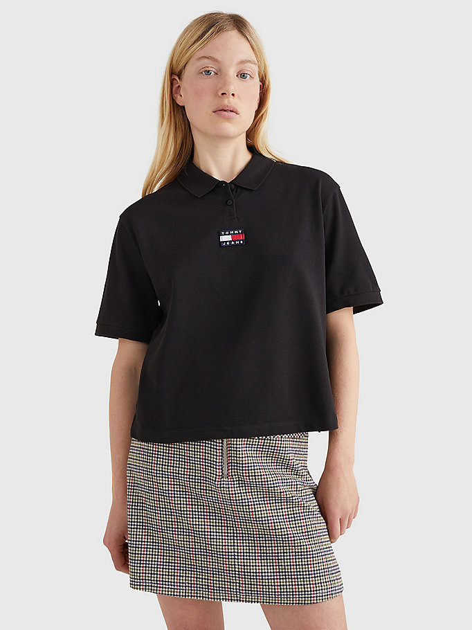 black tommy badge polo for women tommy jeans
