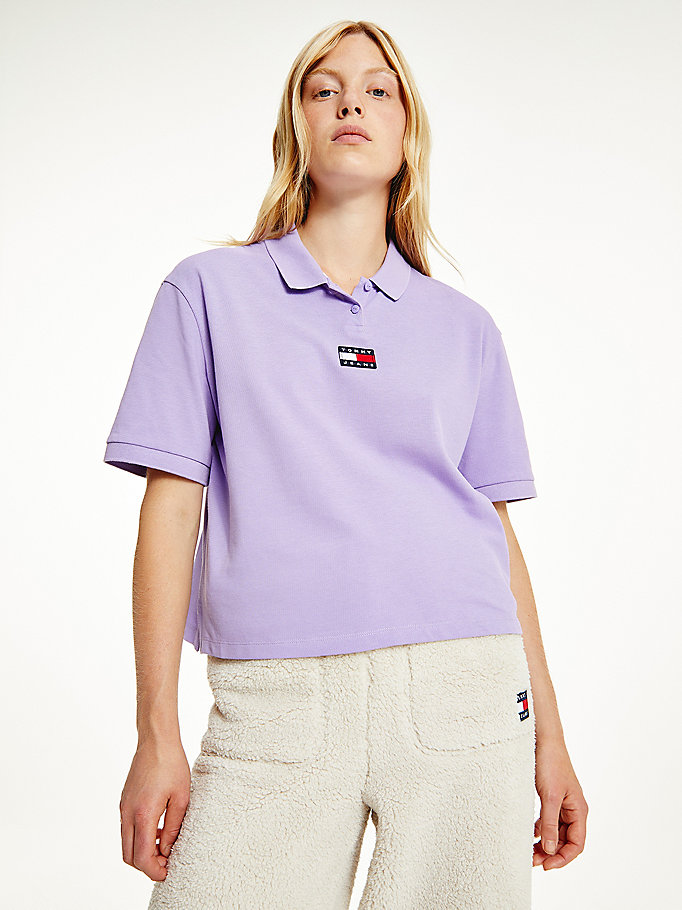 purple tommy badge polo for women tommy jeans