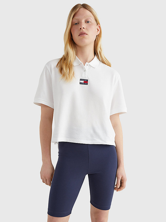 white tommy badge polo for women tommy jeans