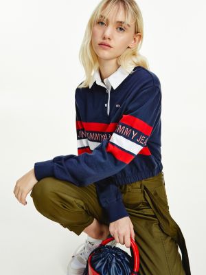 Stripe Cropped Rugby Polo | BLUE 