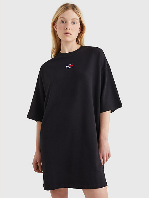 black essential tommy badge t-shirt mini dress for women tommy jeans