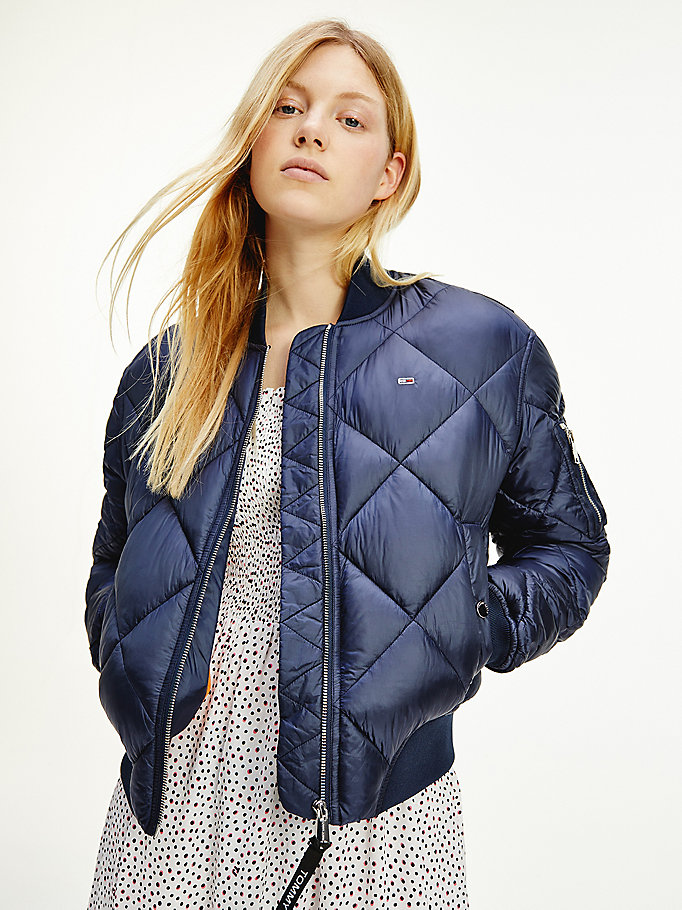 blue essential diamond quilted bomber for women tommy jeans