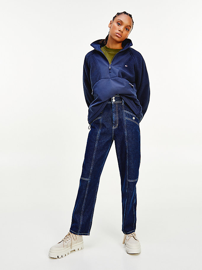 blue mixed panel popover fleece for women tommy jeans