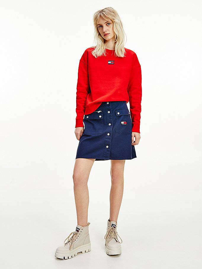 red tommy badge sweatshirt for women tommy jeans