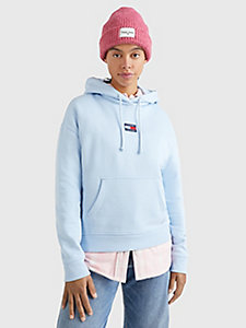 blau essential boxy fit hoodie mit badge für damen - tommy jeans