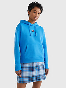 blauw essential boxy fit hoodie met badge voor dames - tommy jeans