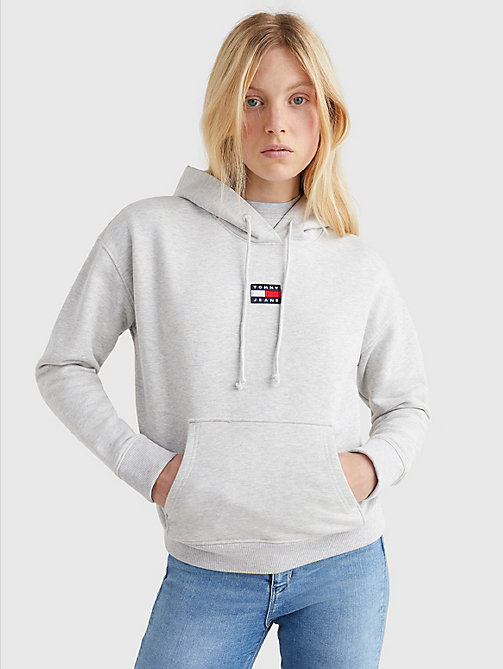 grey tommy badge hoody for women tommy jeans