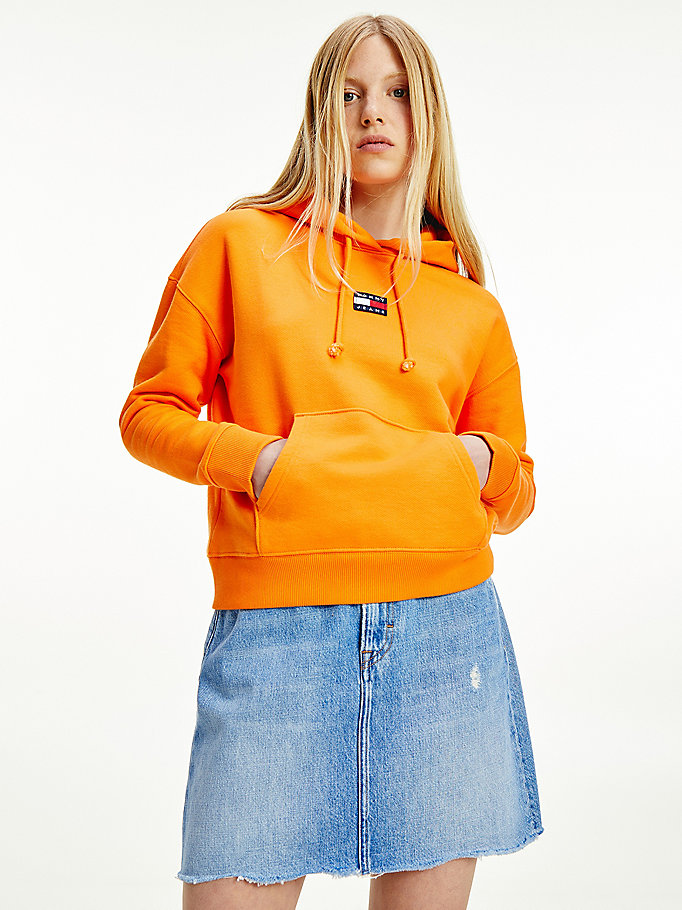 orange tommy badge hoody for women tommy jeans