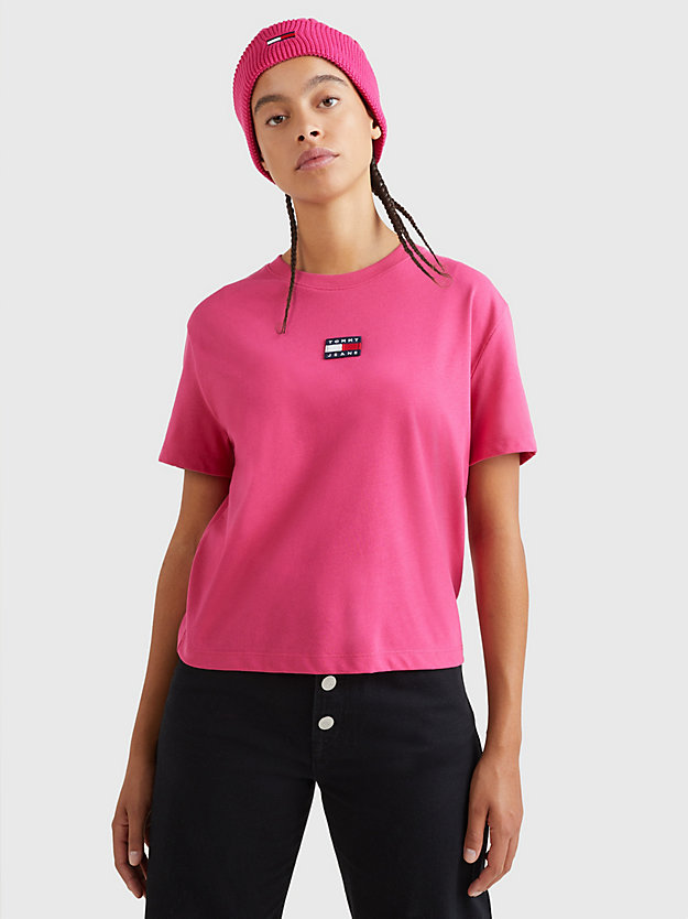 JEWEL PINK Classic fit T-shirt met badge voor dames TOMMY JEANS