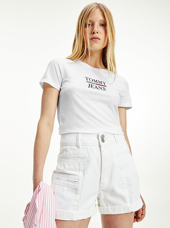 white essential skinny fit logo t-shirt for women tommy jeans