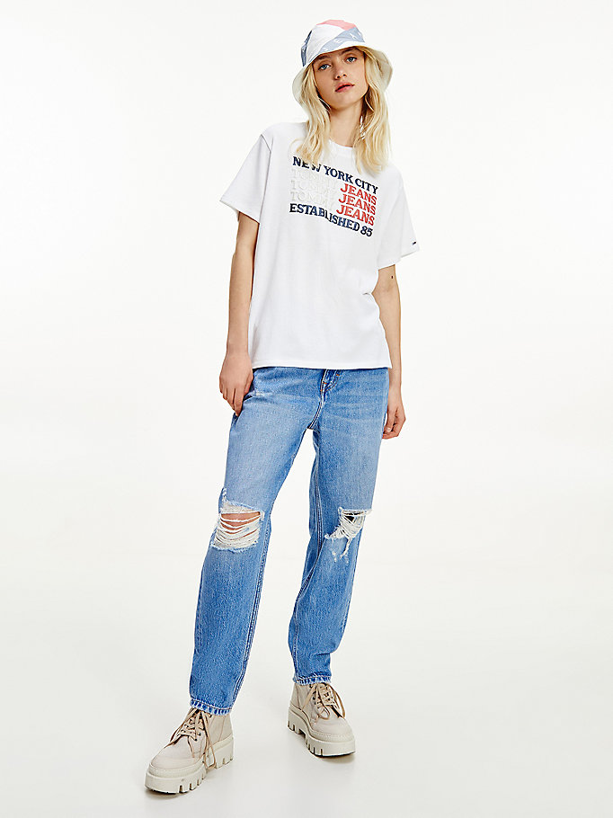 white repeat logo relaxed fit t-shirt for women tommy jeans