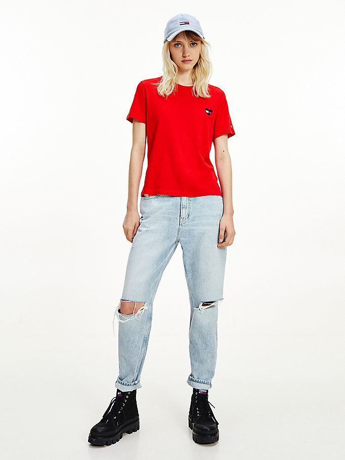 red heart flag organic cotton t-shirt for women tommy jeans