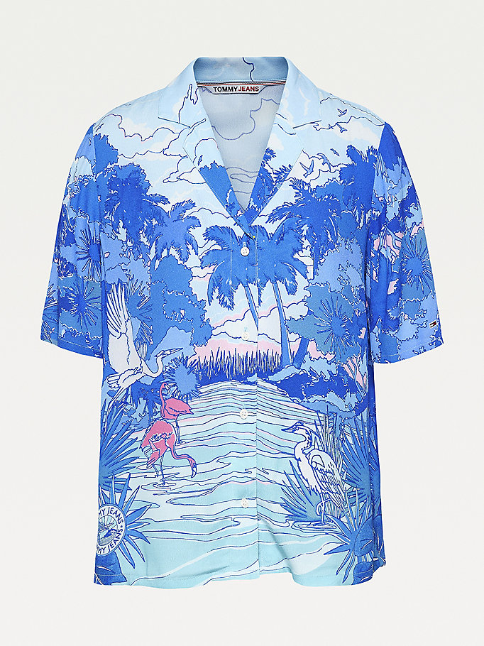 Short Sleeve Tropical Print Viscose Shirt