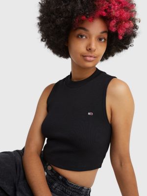 Geripptes Cropped Fit Tanktop Mit Flag Patch Schwarz Tommy Hilfiger