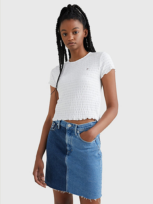 white smocked crop top for women tommy jeans