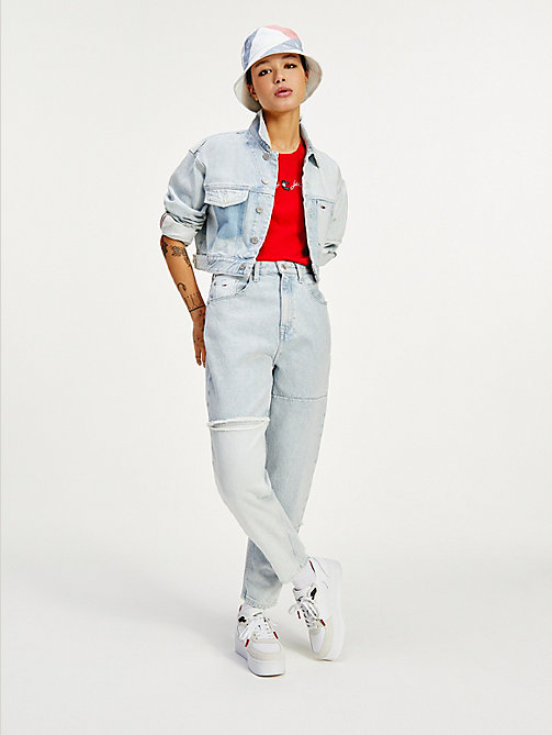 denim cropped fit trucker-jeansjacke für women - tommy jeans