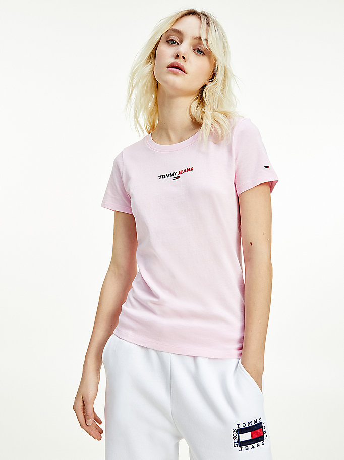 pink organic cotton slim fit t-shirt for women tommy jeans