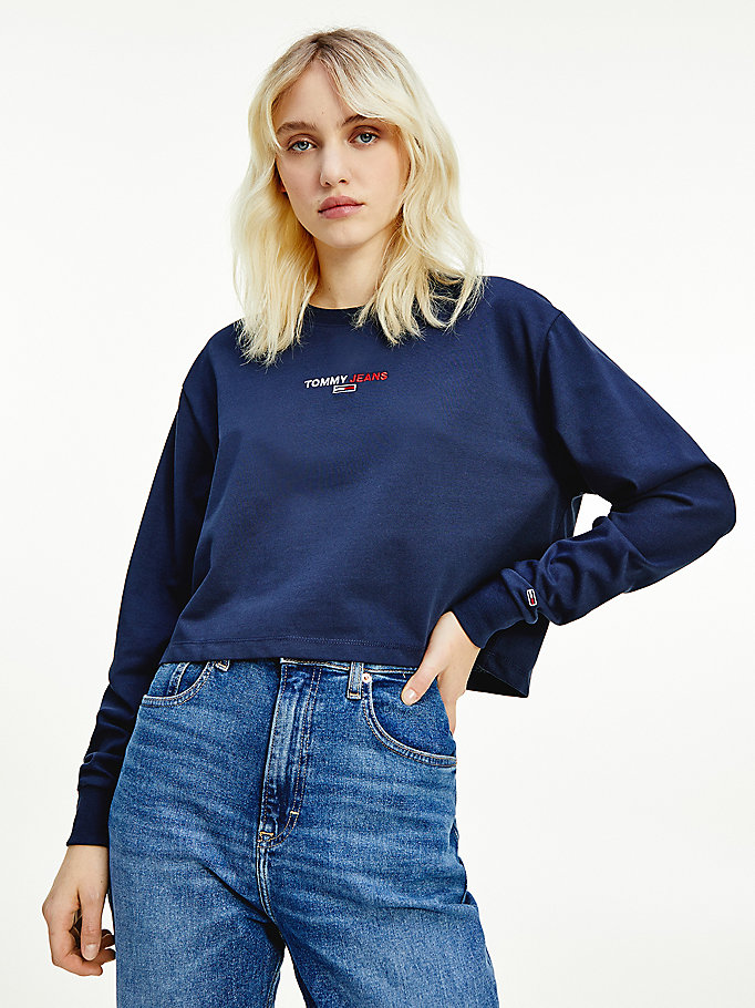 Cropped Long Sleeve T-Shirt | BLUE | Tommy Hilfiger
