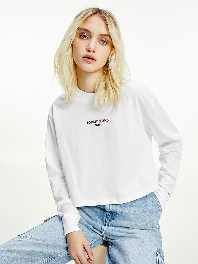 white cropped long sleeve t-shirt for women tommy jeans