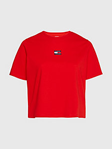 rot curve rundhals-t-shirt mit tommy-badge für damen - tommy jeans